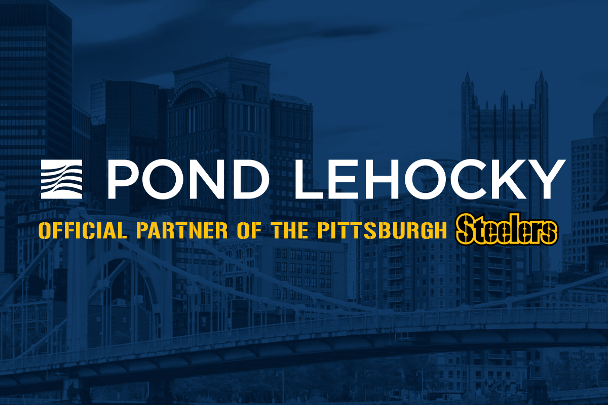 Image of Pond Lehocky brand superimposed over the Pittsburgh skyline.